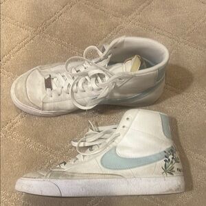 White and Light Blue High-Top Sneakers Nike